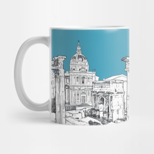 Drawing of Forum Romanum against teal sky Mug